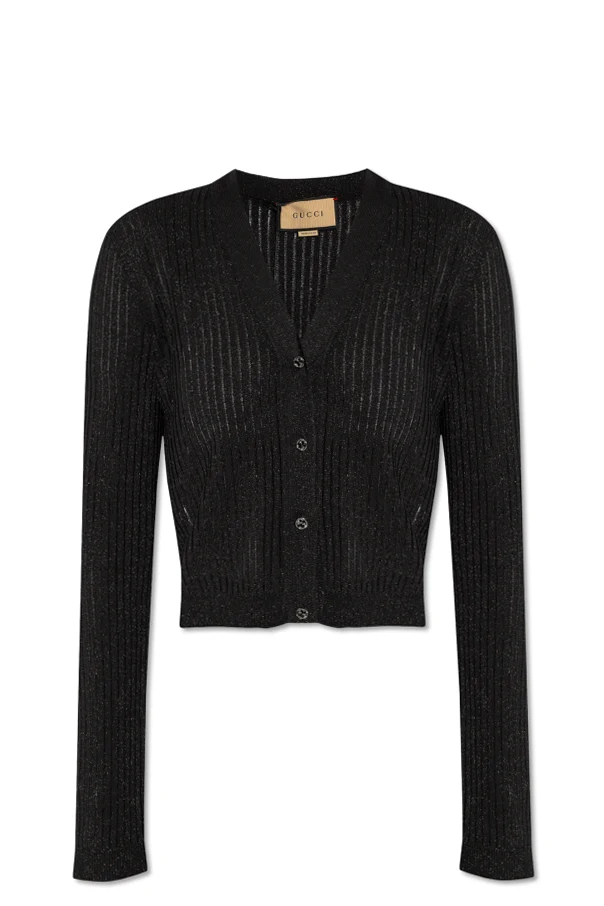 CZARNY Kardigan z lureksową nicią