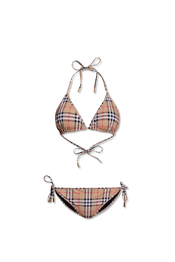beige Checked bikini