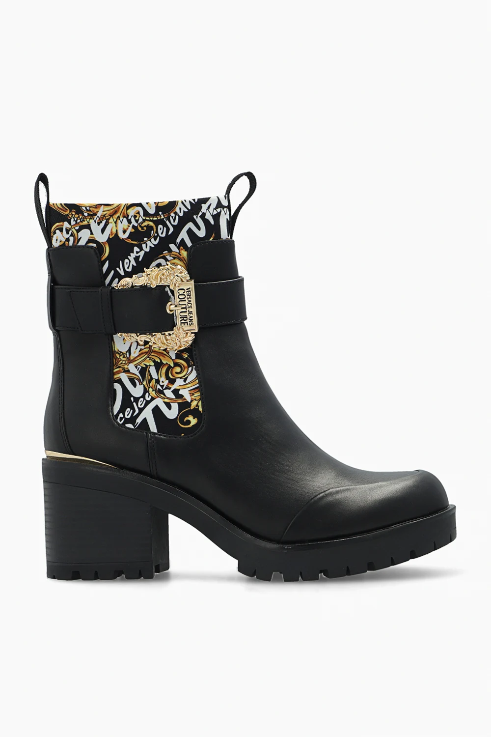BLACK Heeled ankle boots with logo