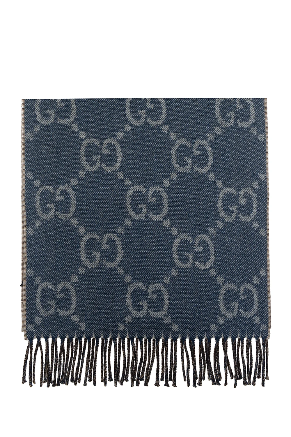BLUE Wool scarf with logo