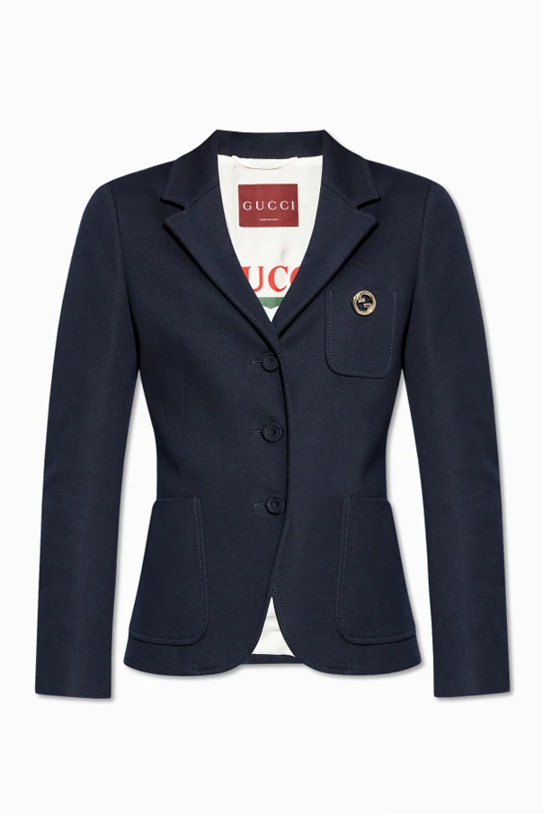 NAVY BLUE Blazer with a logo-shaped pin
