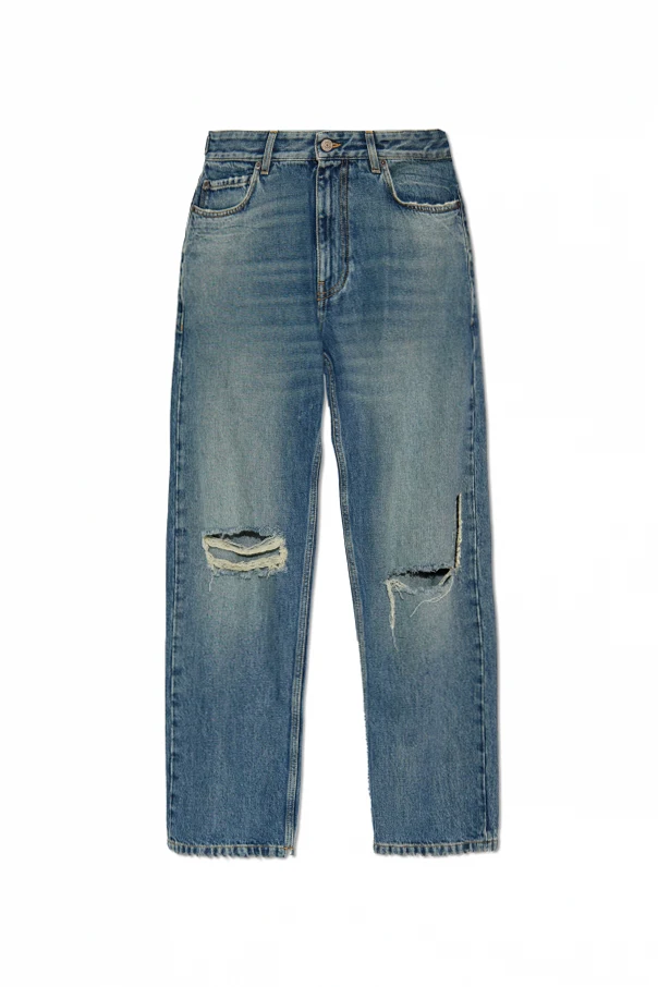 NIEBIESKI Jeansy z efektem `vintage`