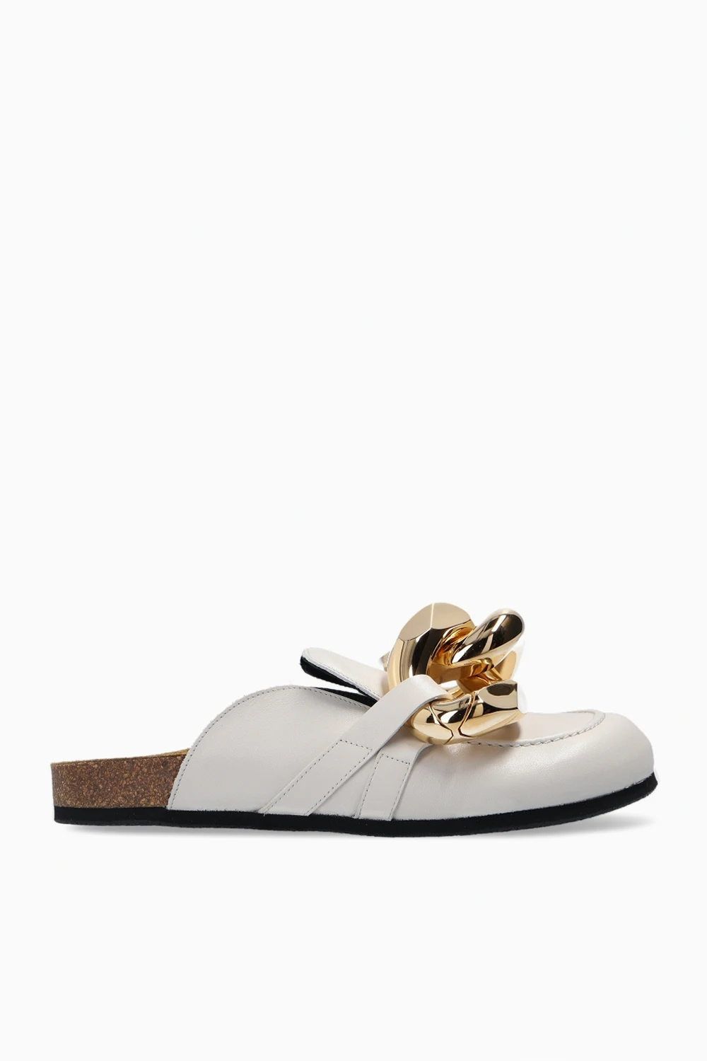 WHITE Leather slides with logo