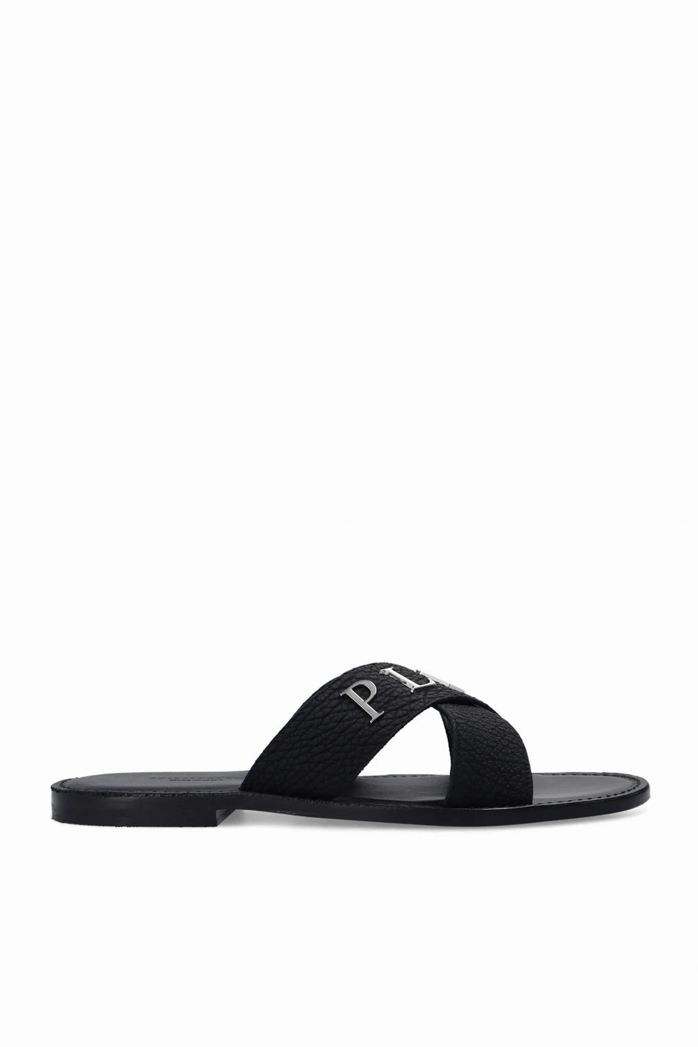 Leather slides with logo
