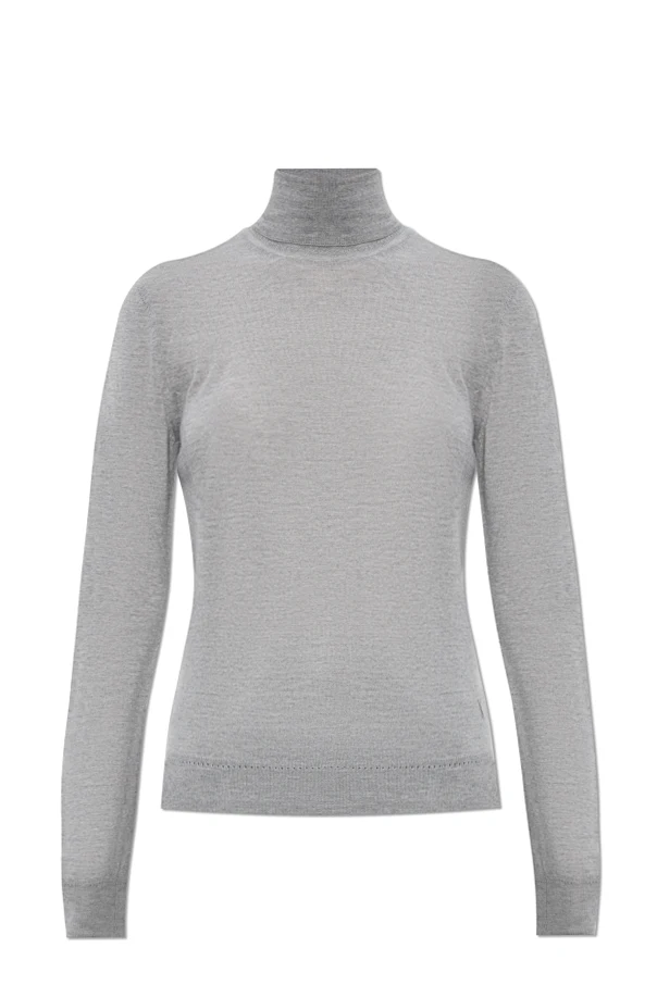 GRAU Wollrollkragenpullover mit gesticktem Logo