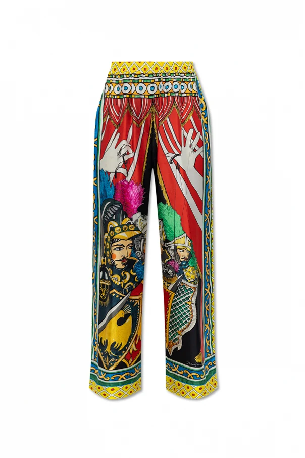 MULTICOLOUR Silk trousers with Caretto pattern