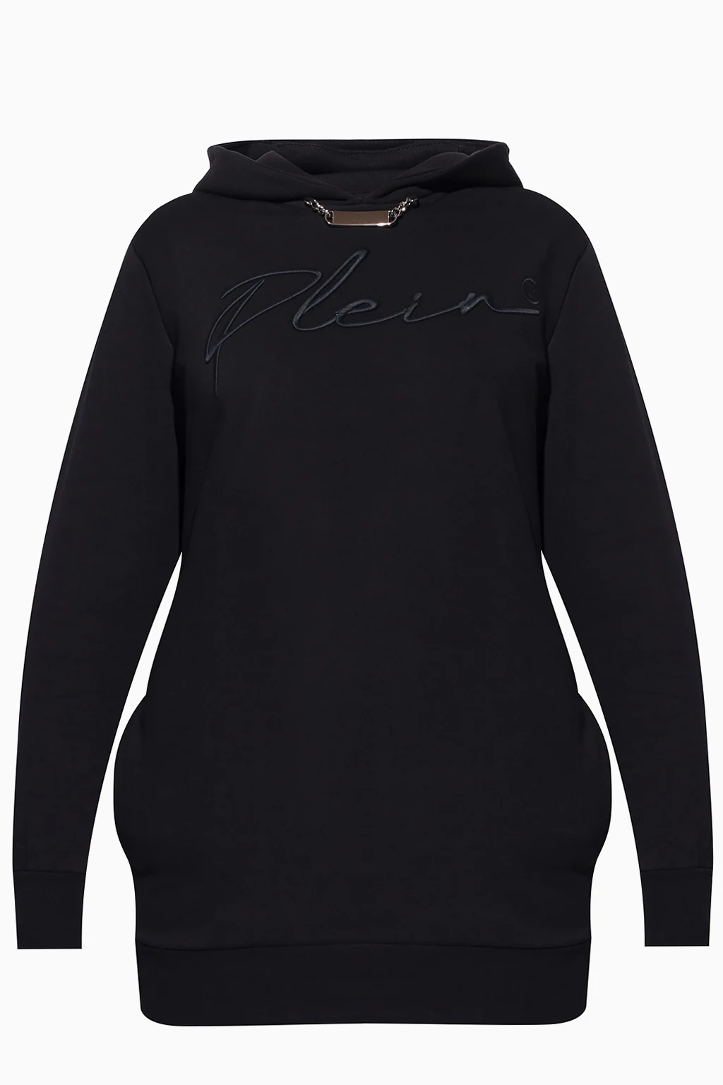 BLACK Long hoodie with logo