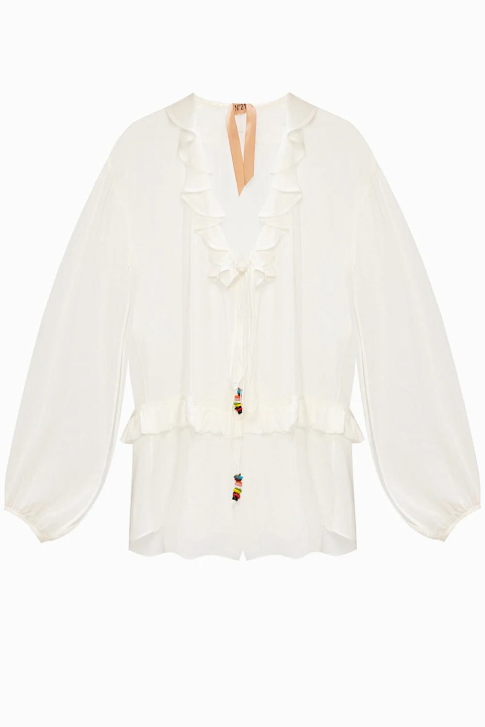 WHITE Silk shirt with tie neck