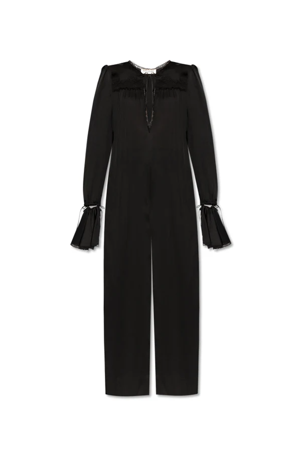 BLACK Silk jumpsuit with lace trim