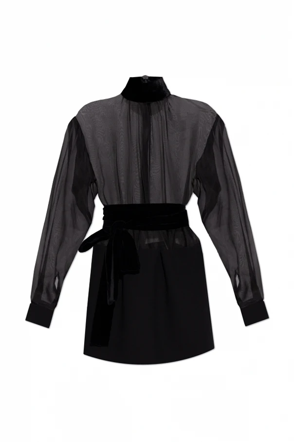 SCHWARZ Transparentes Kleid mit Samtgürtel