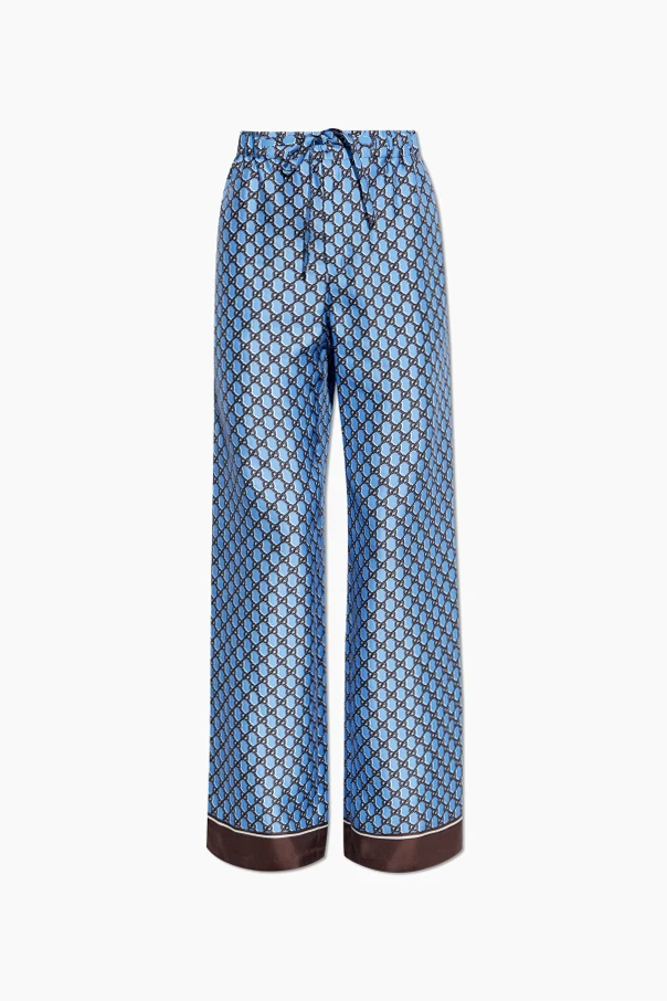 BLUE Silk pants with logo
