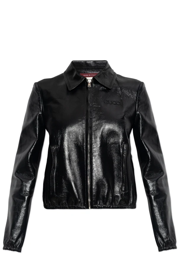 SCHWARZ Lederjacke mit Logo