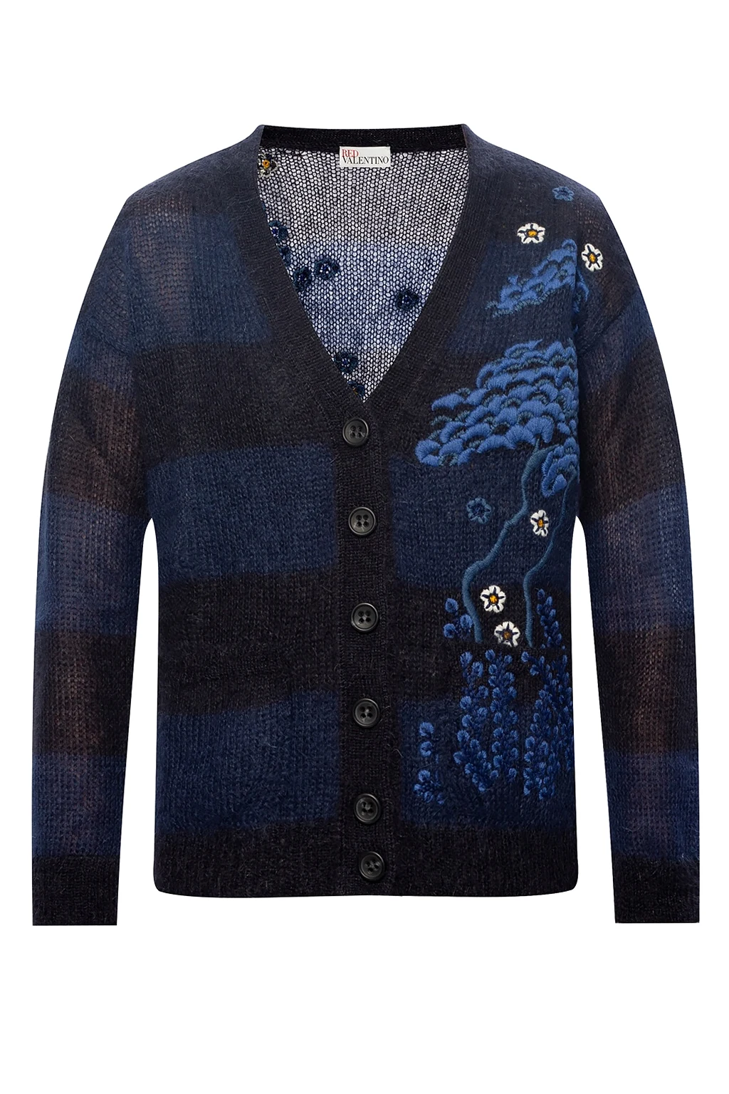 NAVY BLUE Floral-embroidered cardigan