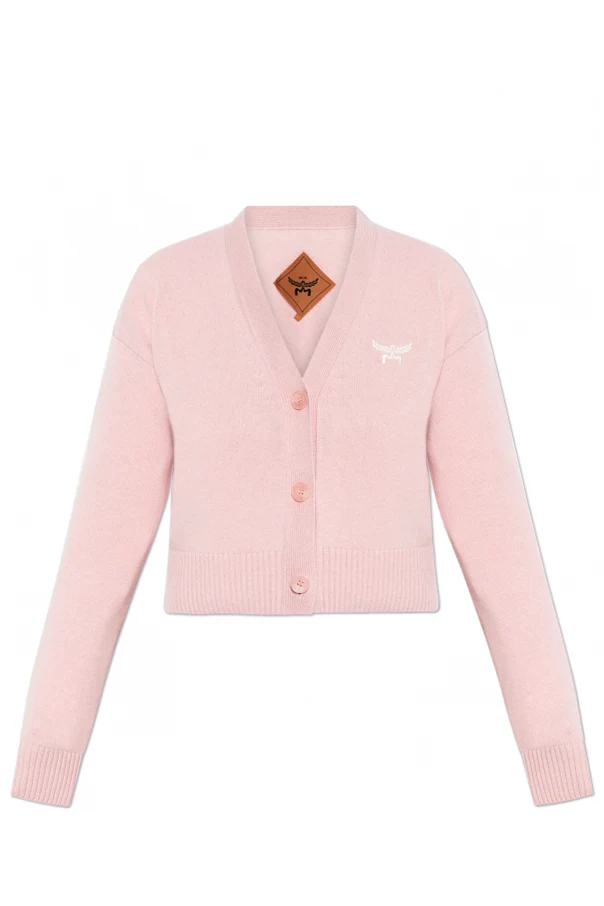 RÓŻOWY Kardigan z wyszytym logo