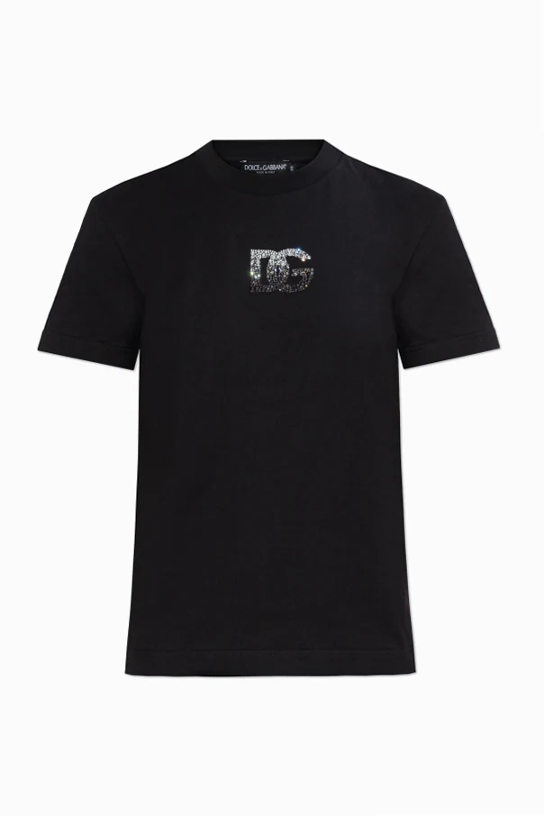 SCHWARZ T-Shirt mit einem Logo, verziert mit glänzenden Kristallen