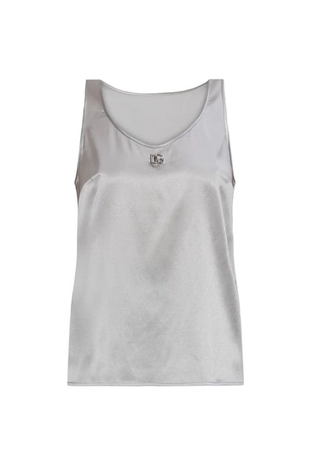 GRAU Seidentop mit Logo-Applikation