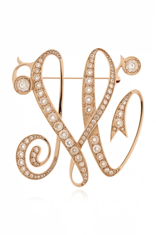 ZŁOTY Broszka z połyskującymi kryształami