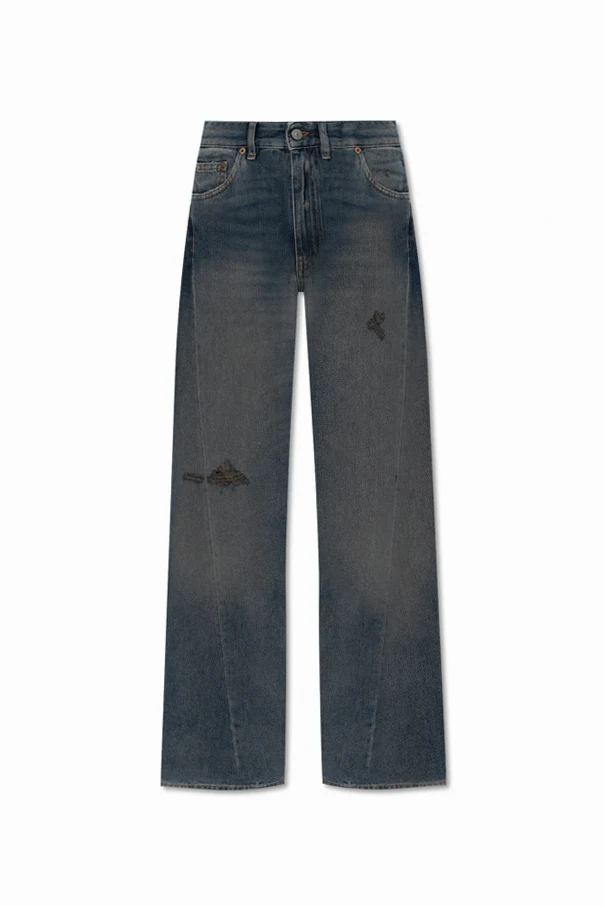 NIEBIESKI Jeansy z efektem `vintage`