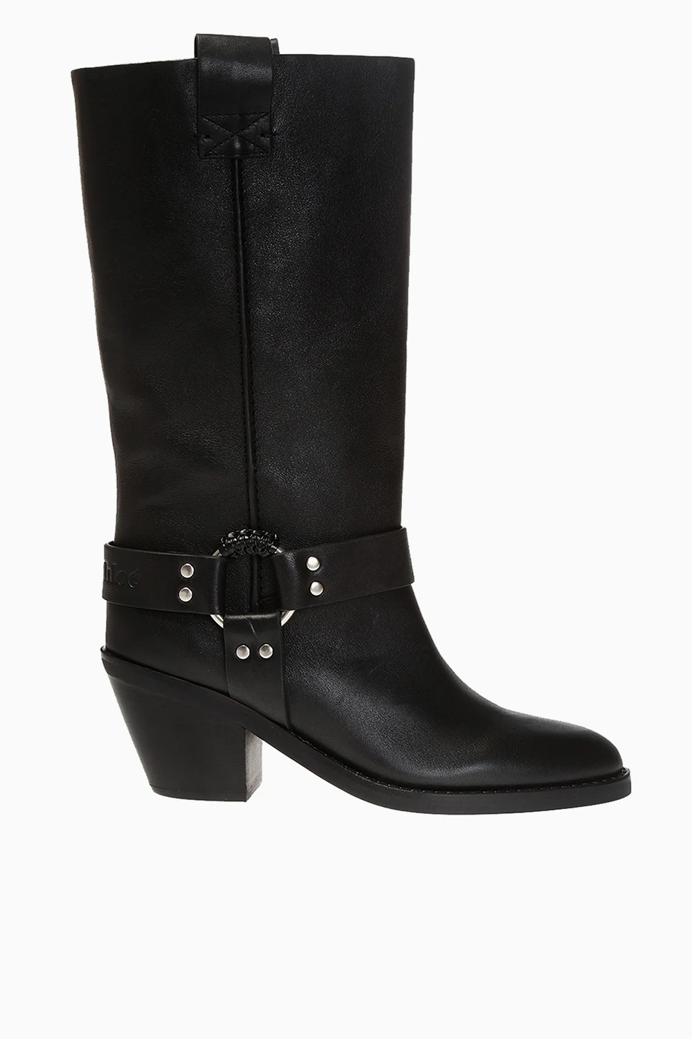 BLACK Logo-embossed heeled boots