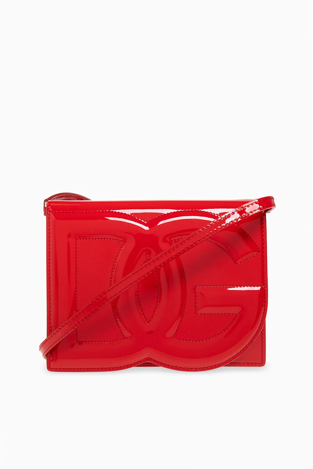 RED Leather shoulder bag with logo
