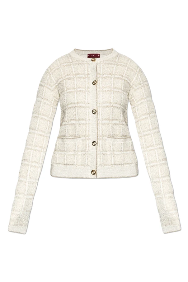 kremowy Kardigan z lureksową nicią