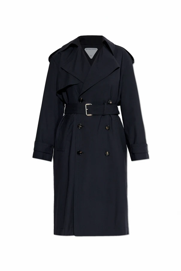 GRANATOWY Wełniany trencz