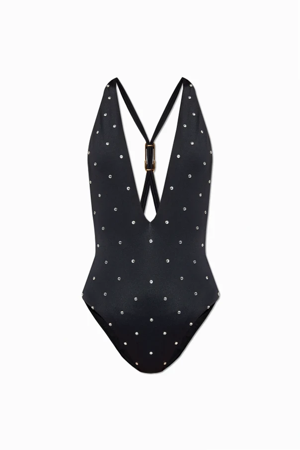 SCHWARZ Einteiliger Badeanzug mit glänzenden Applikationen