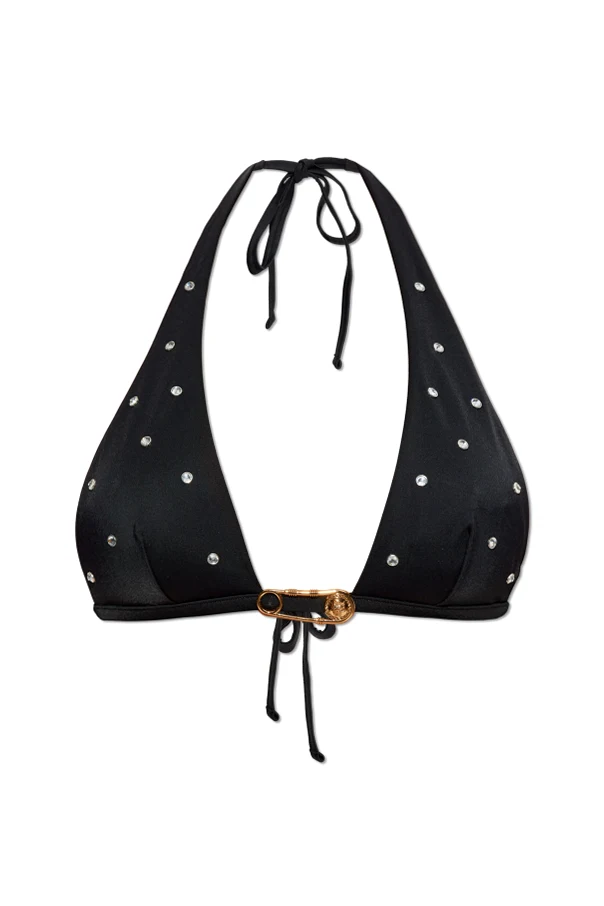 CZARNY Góra od kostiumu kąpielowego z połyskującymi kryształami