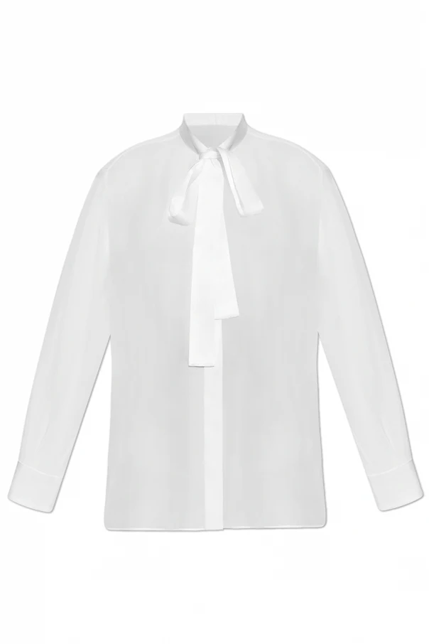 WEISS Seidenbluse mit dekorativer Schleife am Ausschnitt