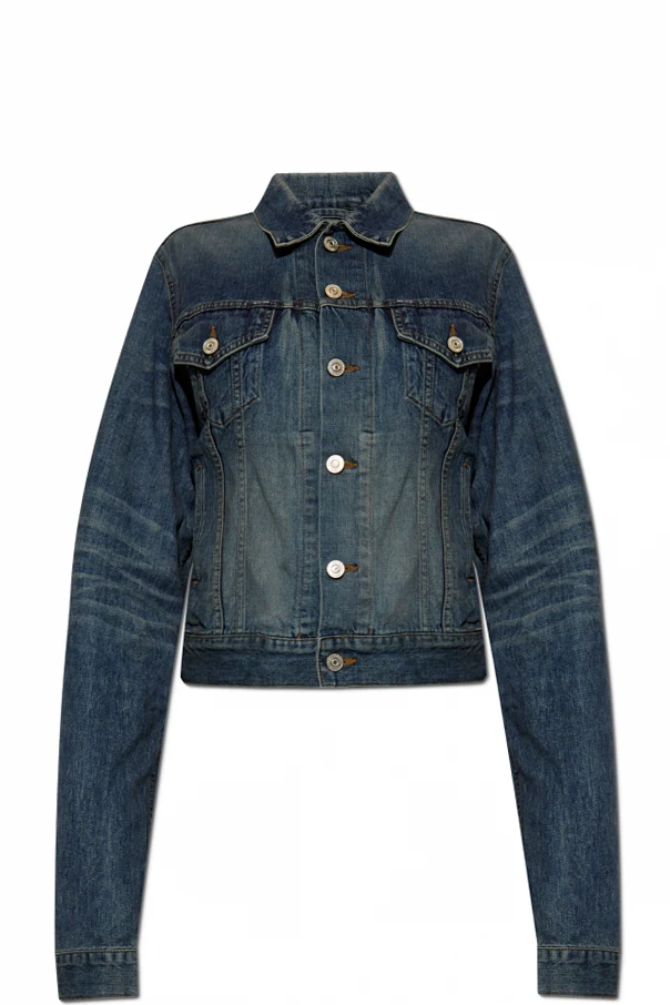 GRANATOWY Jeansowa kurtka z efektem `vintage`