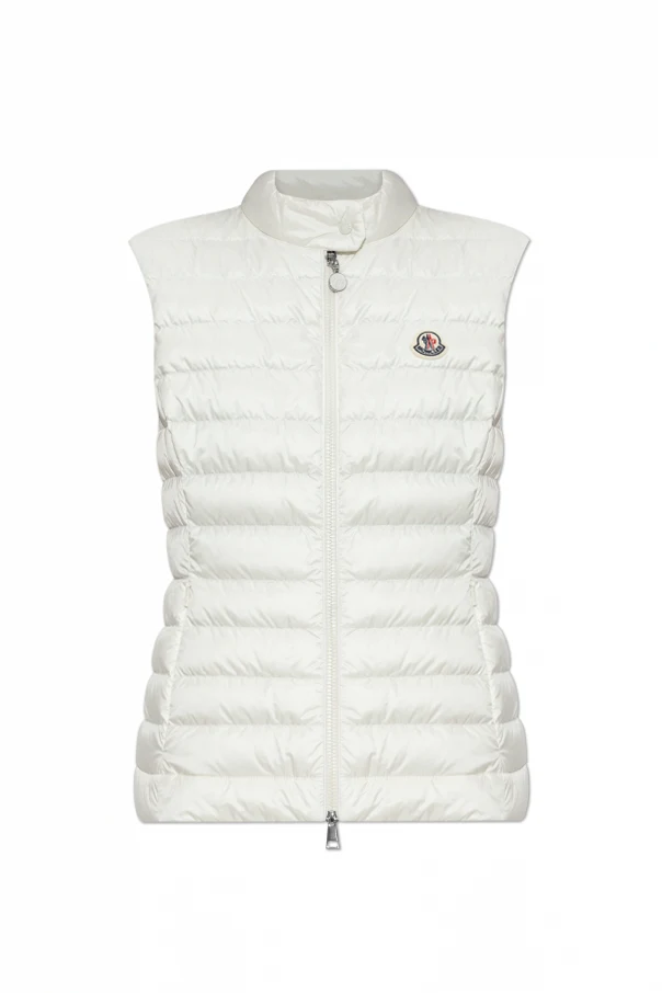 WHITE Down vest with stand-up collar