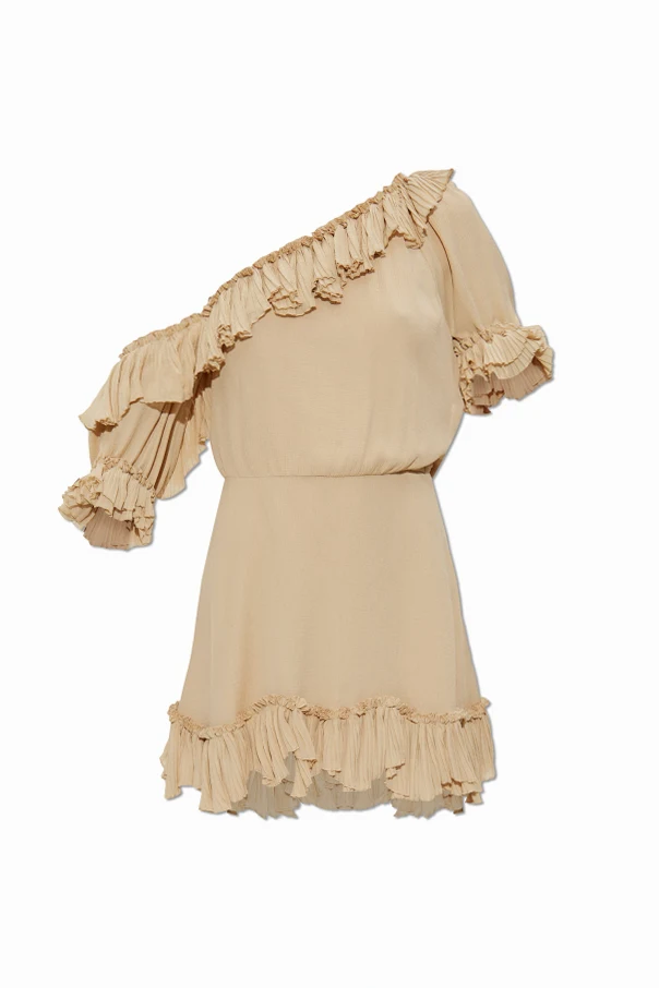 BEIGE Seidenkleid mit Rüschen