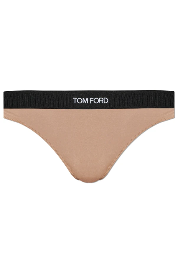 beżowy Stringi z logo