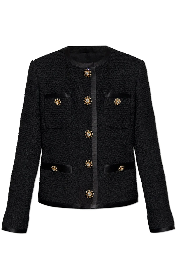 SCHWARZ Tweedjacke mit schimmernden Applikationen