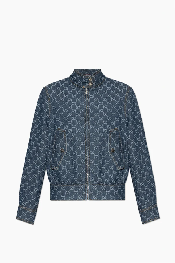 GRANATOWY Jeansowa kurtka ze wzorem `GG`