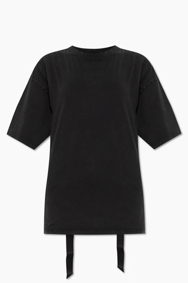 CZARNY T-shirt przeplatany z tyłu wstążką
