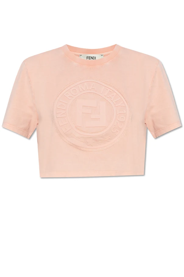 RÓŻOWY Krótki t-shirt z wypukłym logo