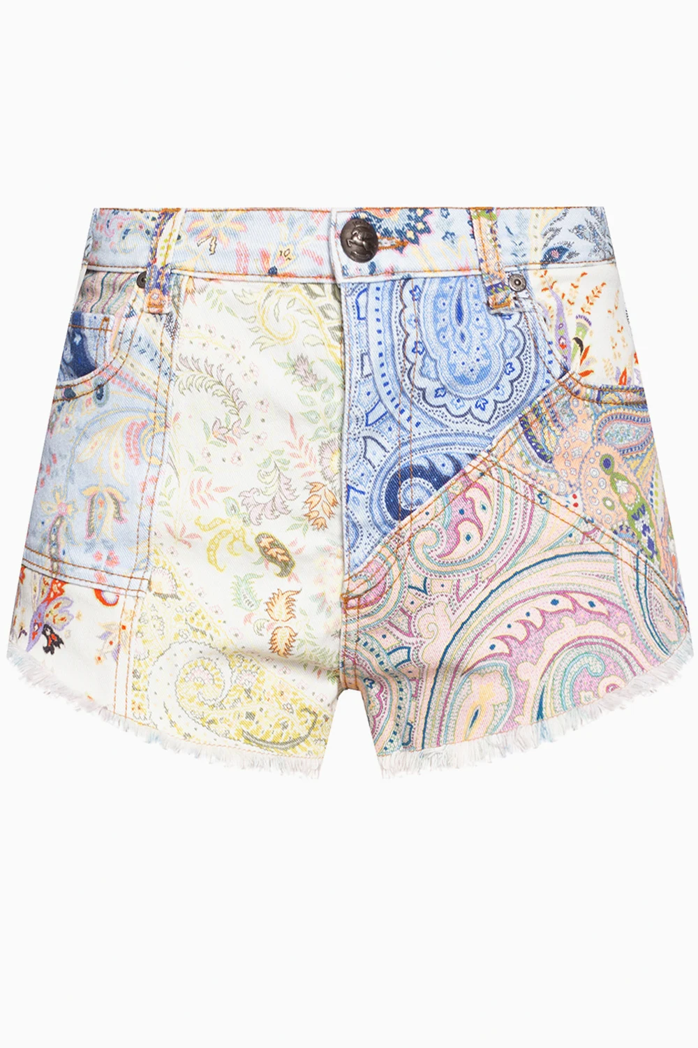 Printed denim shorts
