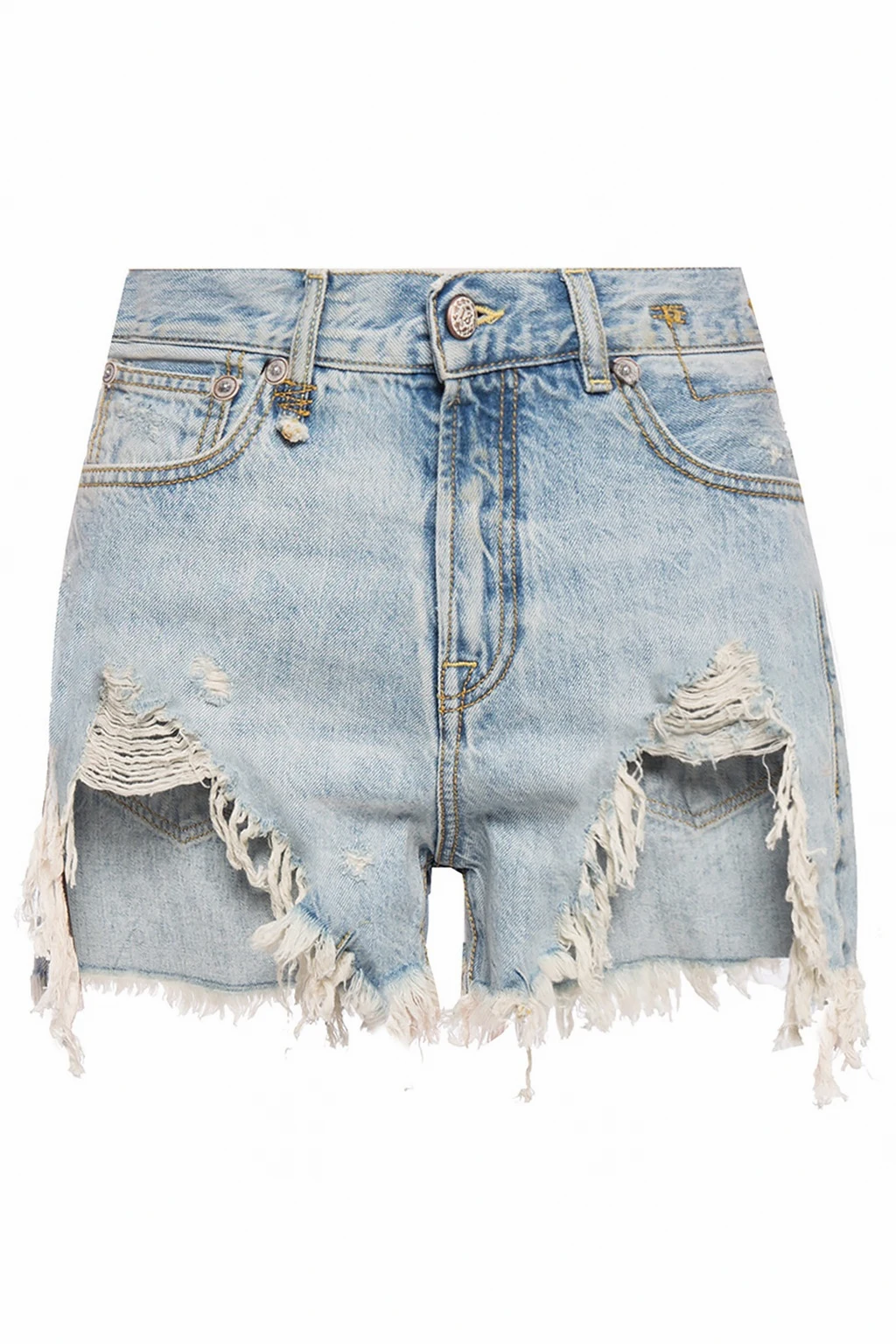 Raw-edge denim shorts