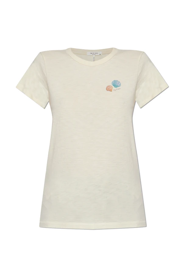 kremowy T-shirt z nadrukiem