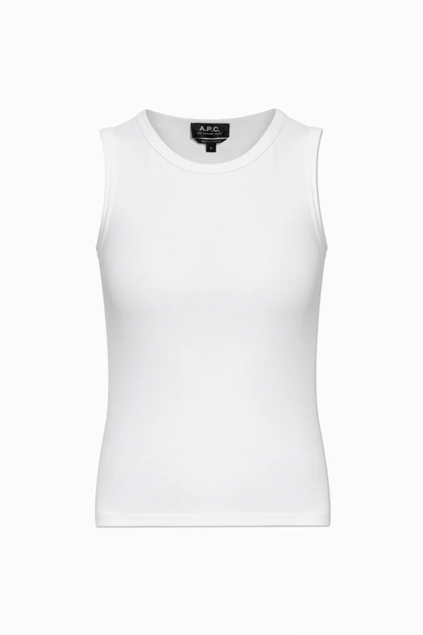 WEISS Gerippter Top mit gesticktem Logo