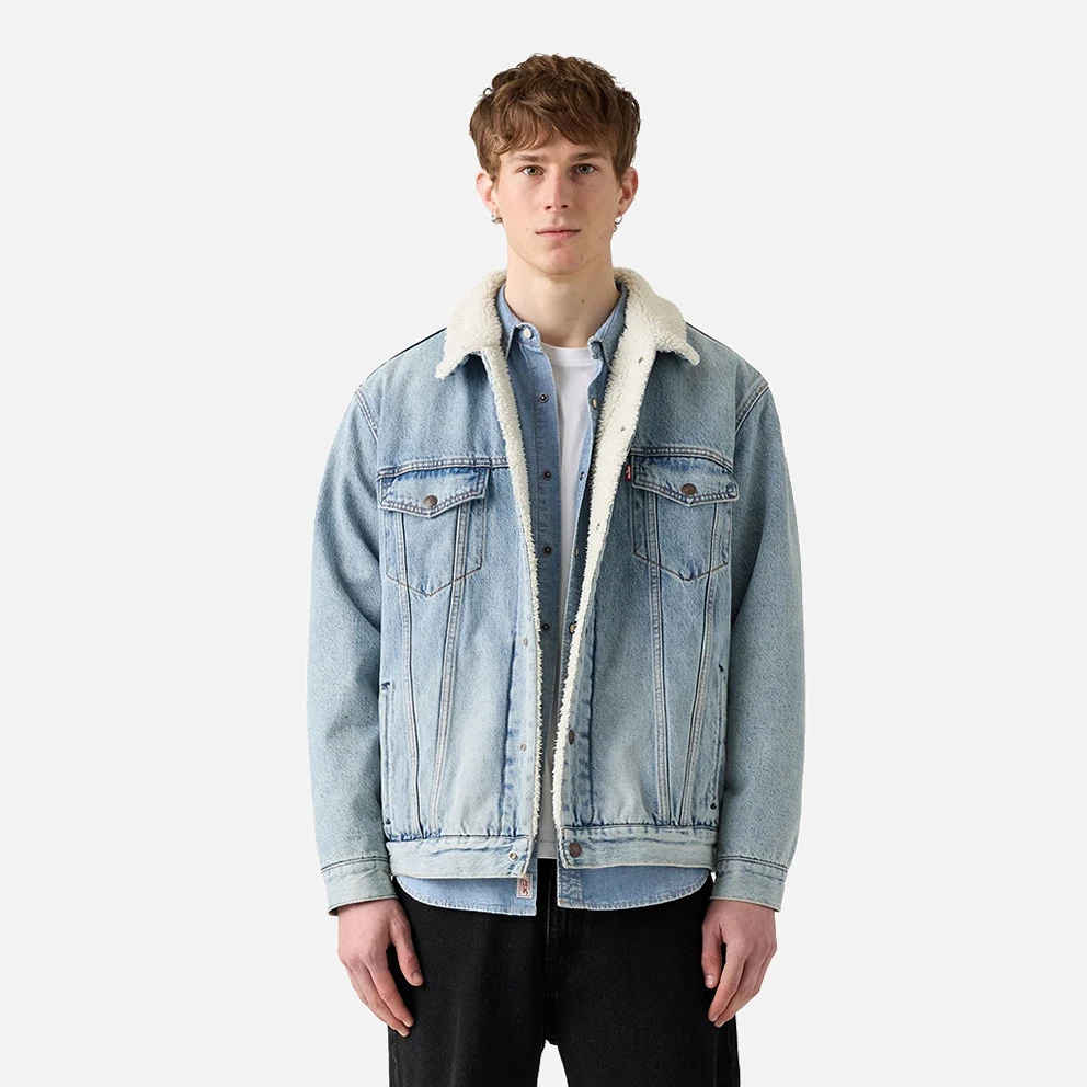 Relaxed Fit Sherpa Trucker Men's Denim Jacket
