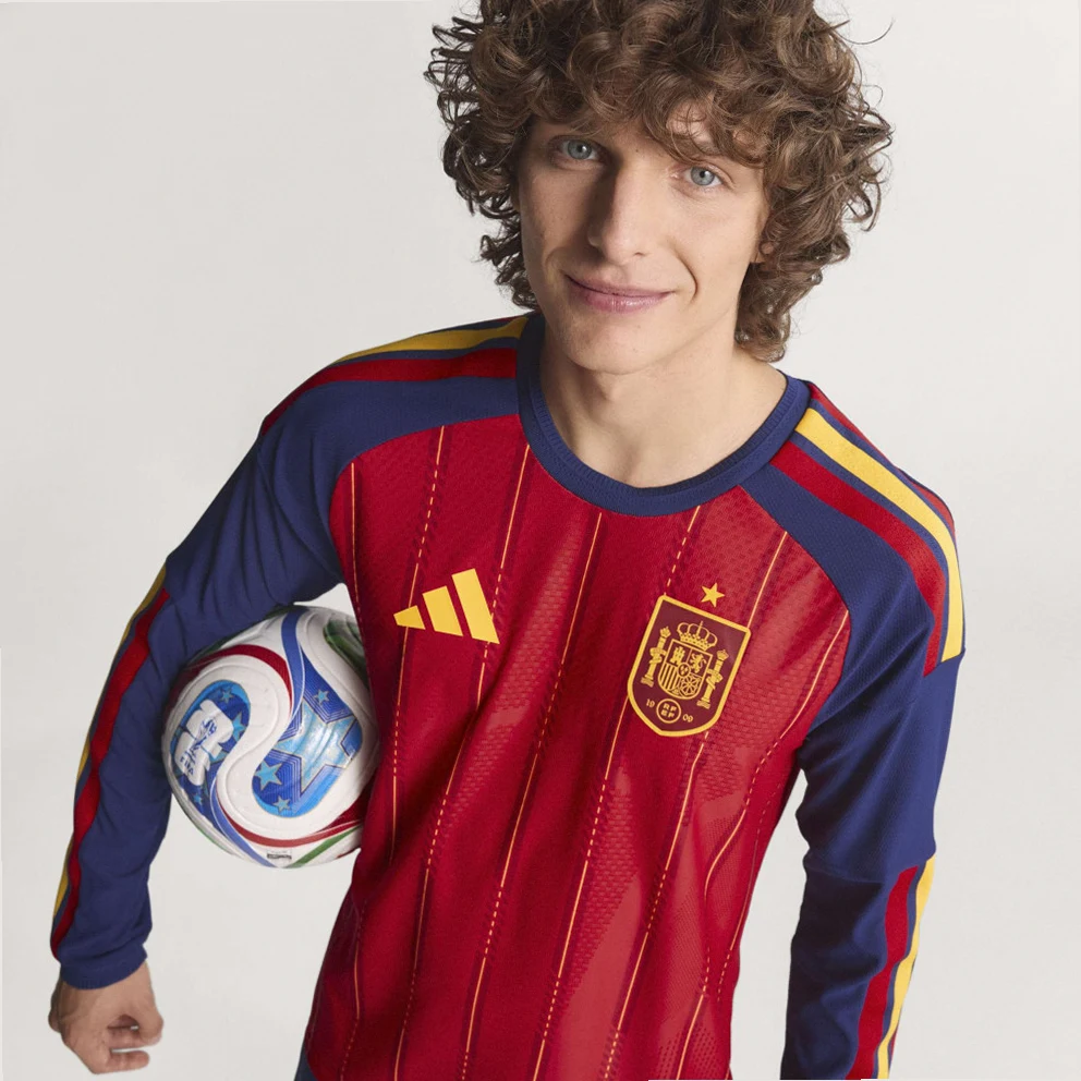 National team of Spain 26 Home Authentic Men's Football Jersey Long Sleeve