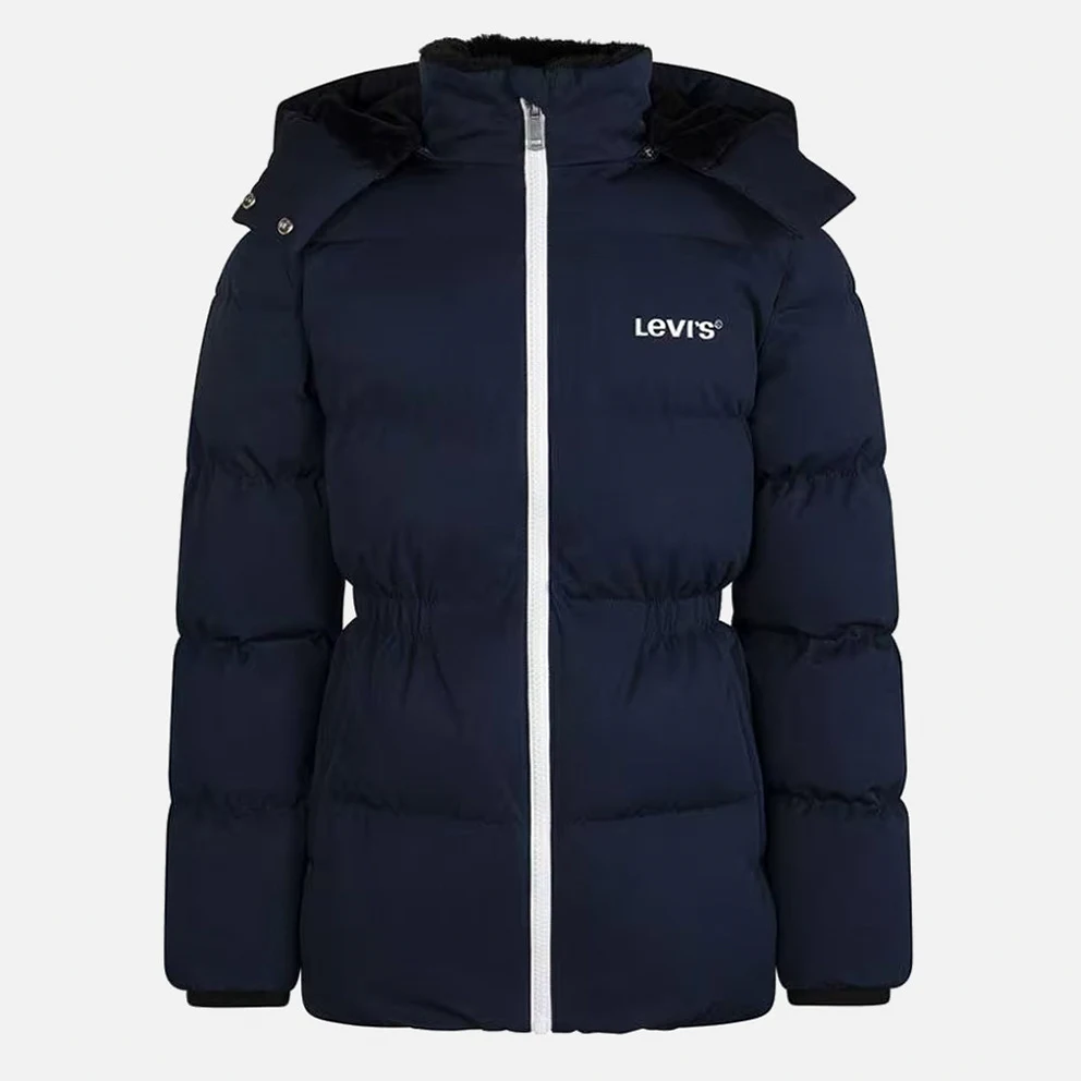 Mix Media Thigh Length Puffer Kids' Puffer Jacket