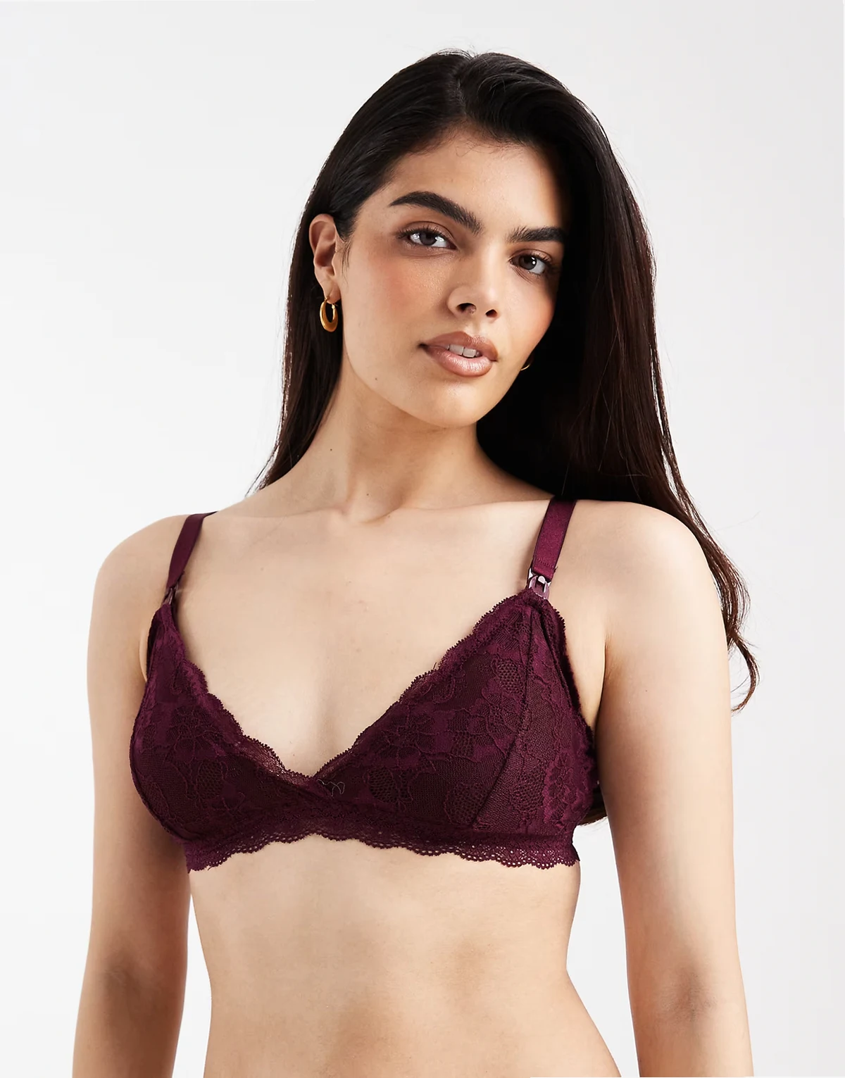 Mamalicious Maternity soft lace nursing bralet in burgundy