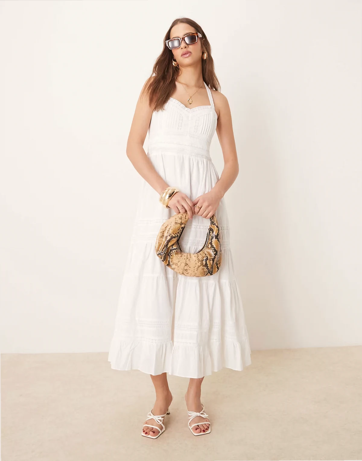 tiered midaxi dress in cream