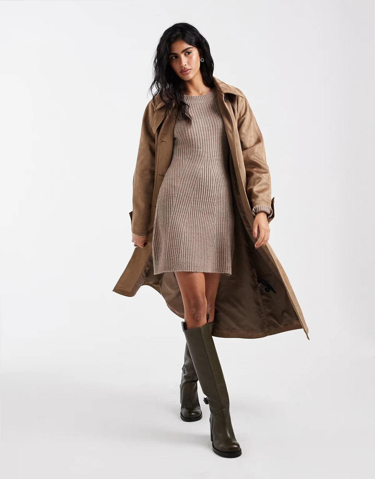– Langärmliges Minikleid in Neutral meliert