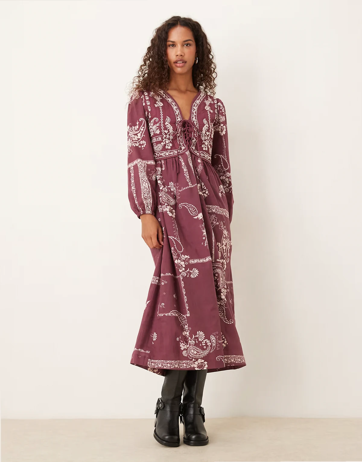Monroe vest midi dress in burgundy paisley print