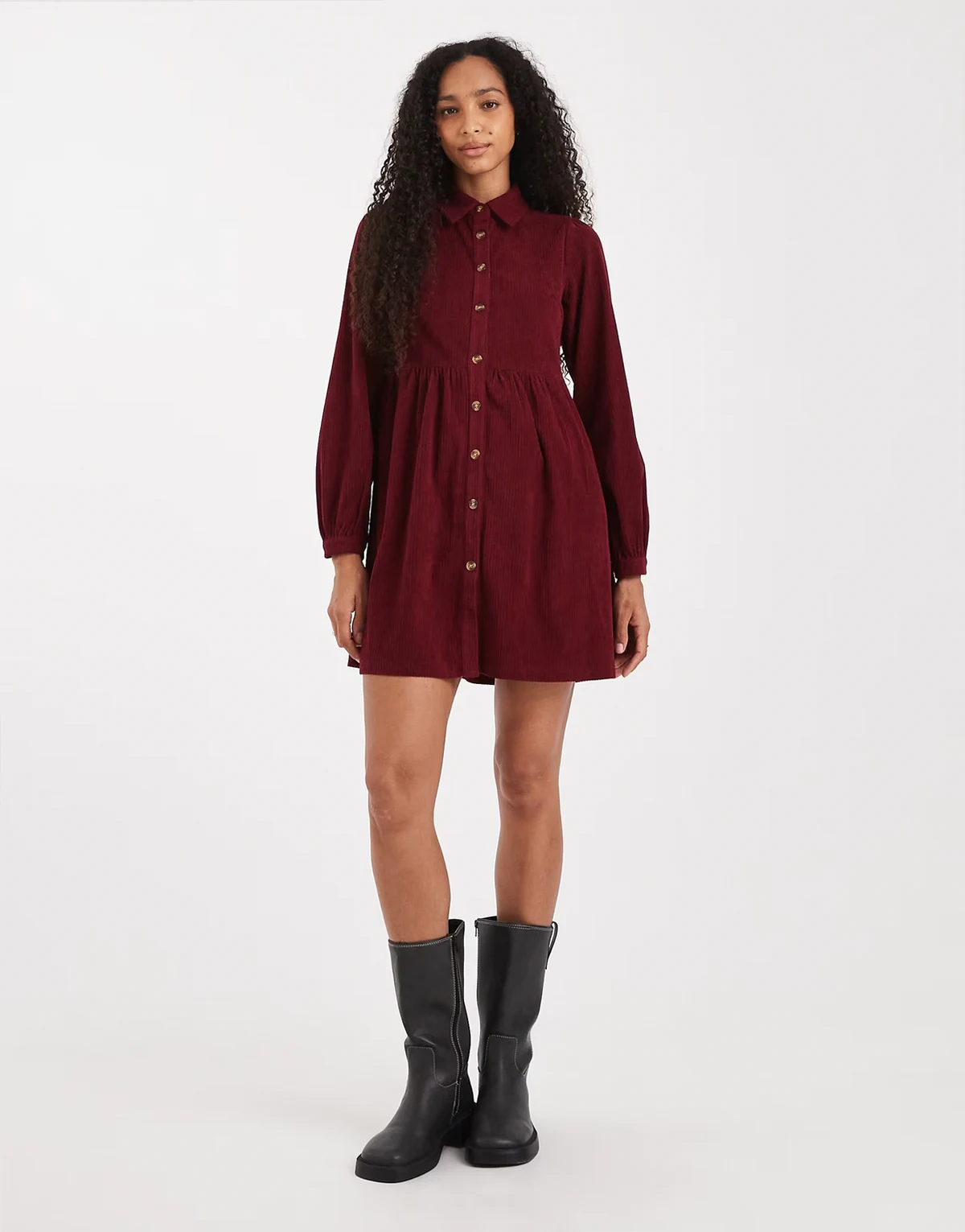 cord shirt mini dress in fig
