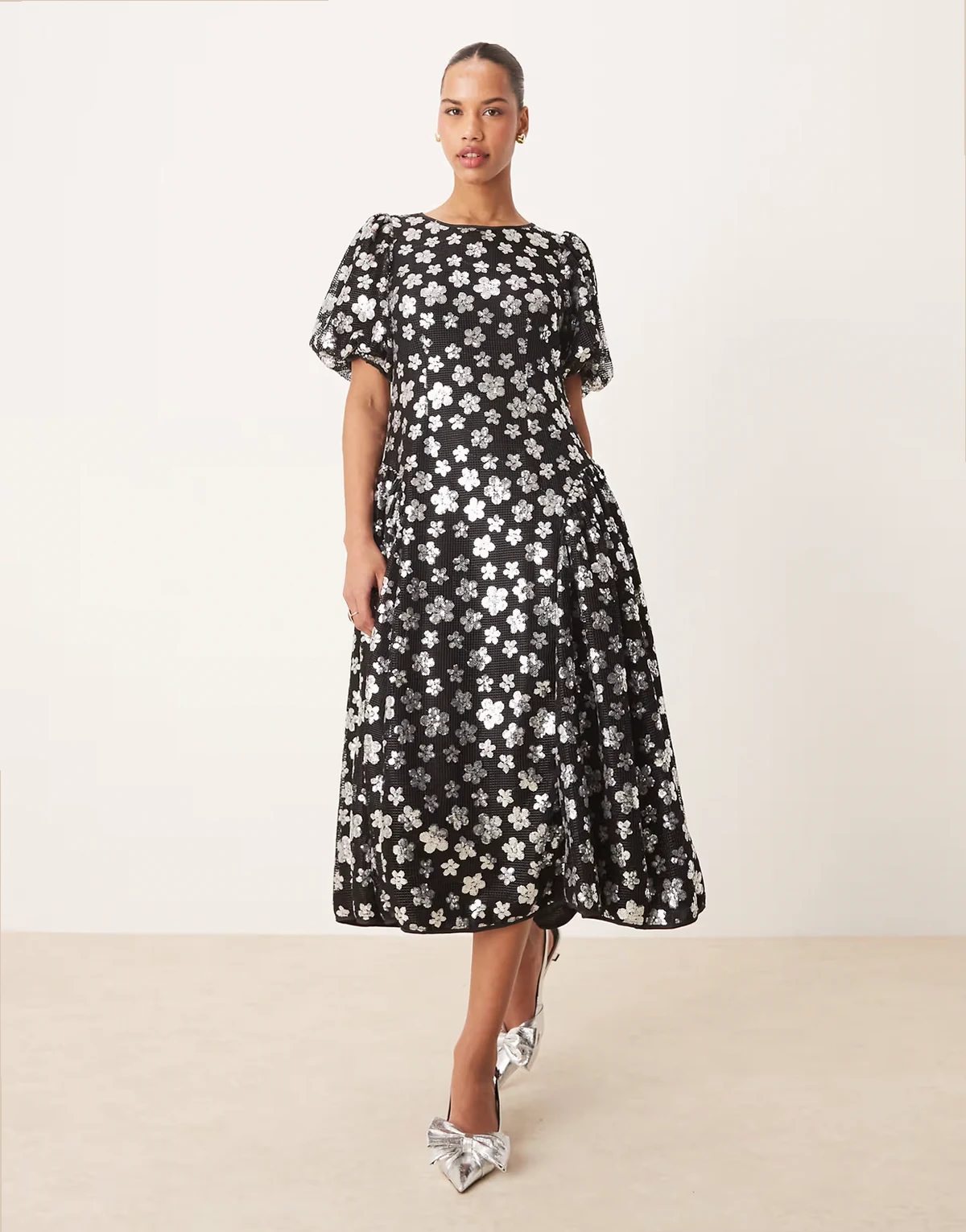 Dream Sister Jane embellished floral midi dress in silver